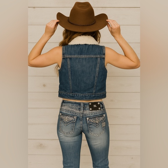 Miss Me Bootcut Jeans Size 26 Medium Wash Embellished Rhinestone Pockets - Picture 1 of 10